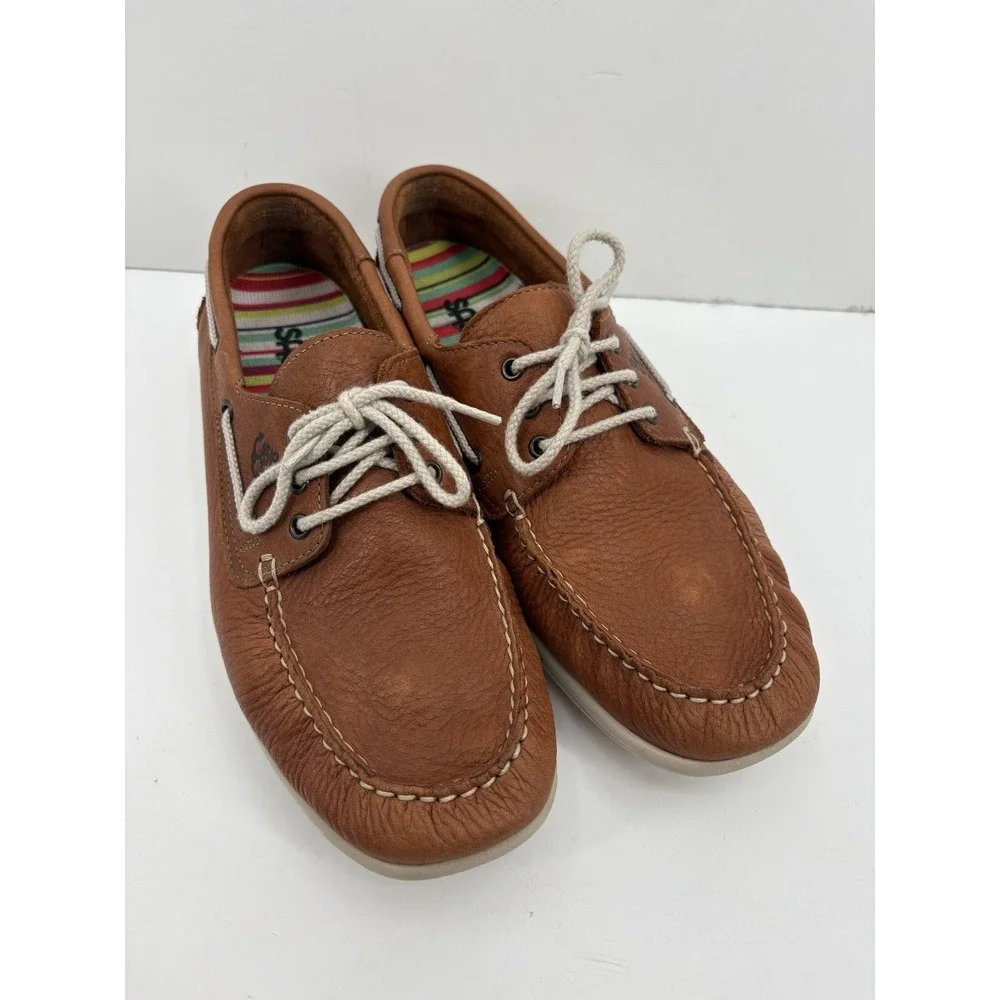 SAS Decksider Boat Shoes Men's Brown Leather Casual Comfort Tripad, USA, 12M